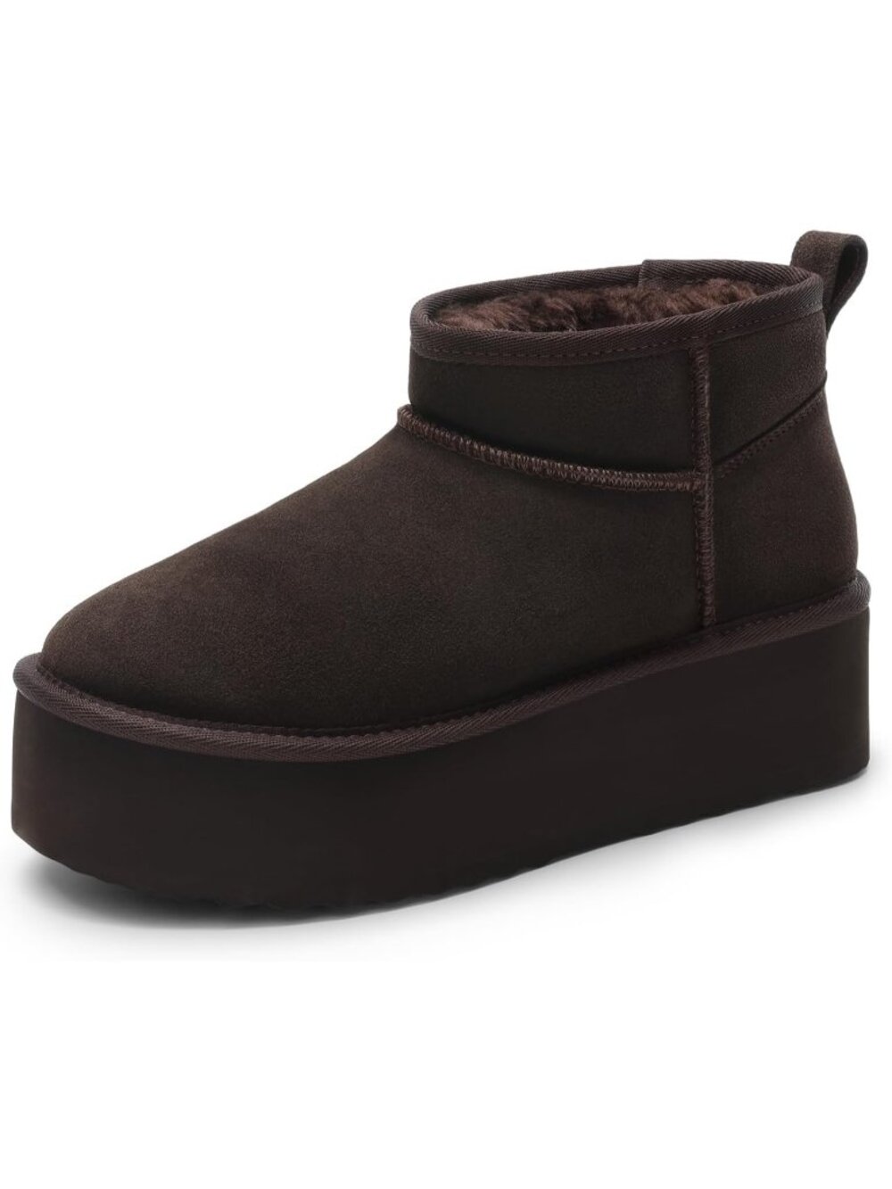 Women's Brown Stylish Suede Fuzzy Lined Mini Thick faux fur Fuzzy Ankle Booties